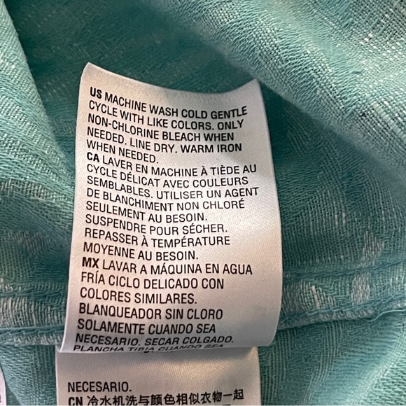 NWT Tasso Elba Silk Linen Blue Green Size Large Short Sleeve Hawaiian Button Up - Picture 5 of 8